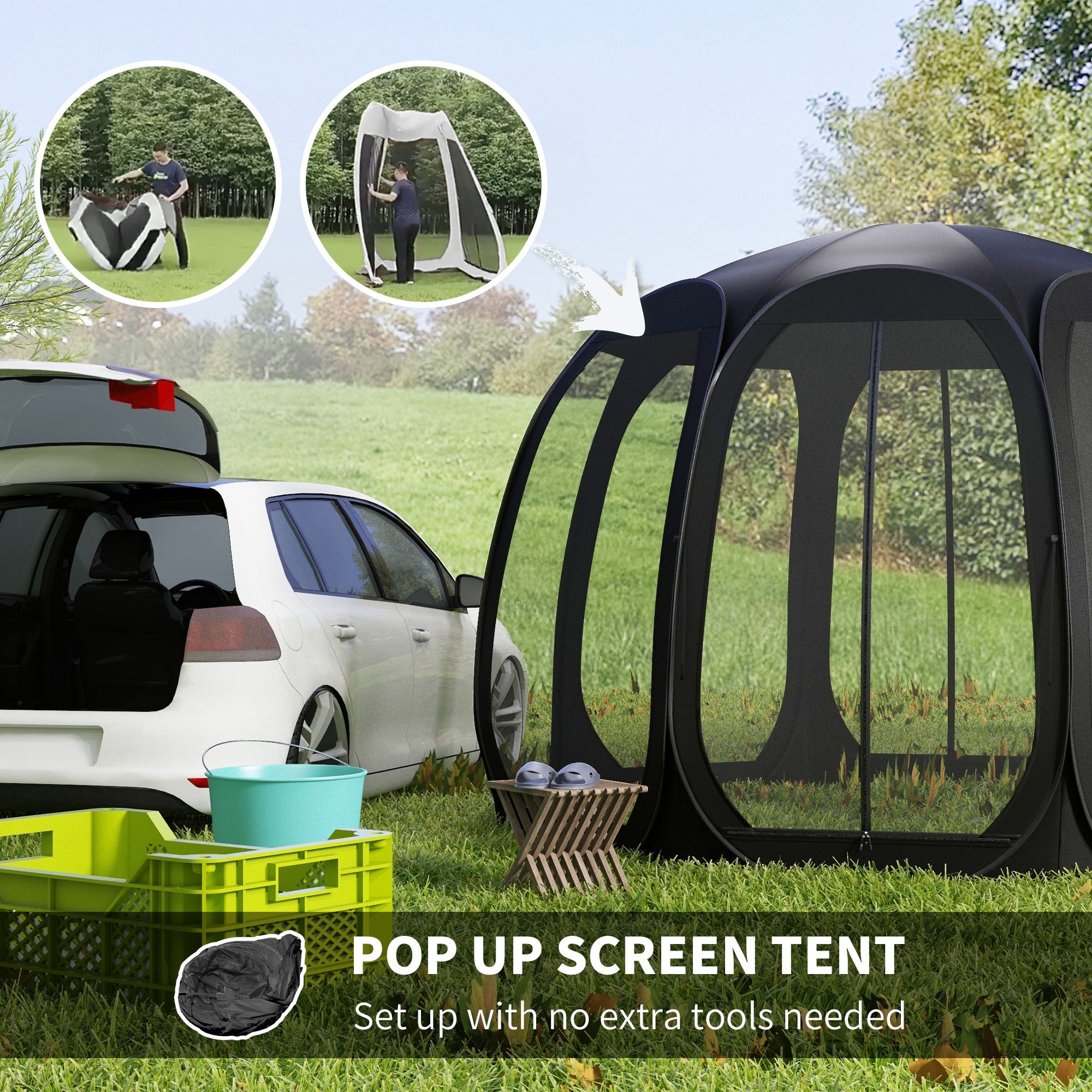 Outsunny 11' x 11.5' Screen Tent, Pop Up Camping Gazebo with Portable Carry Bag and 2 Doors, Black 