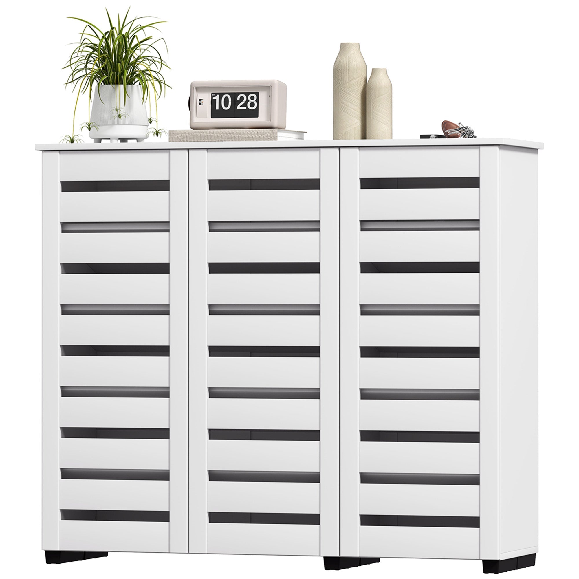 HOMCOM Narrow Shoe Cabinet with Slatted Doors, Adjustable Shelves for 20 Pairs of Shoes, Shoe Cabinet for Entryway, White 