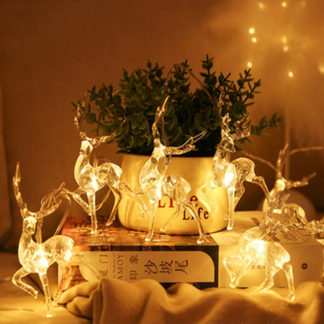 Christmas Reindeer Lights, Indoor Decorations, Fairy Lighting, USB, Battery Powered, 20 LED String Lights, Gifts, 9.8ft