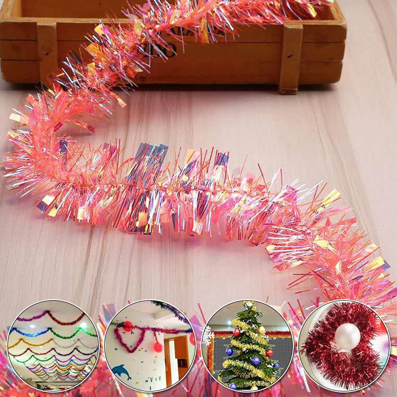 2M Christmas Decoration Bar Tops Ribbon Garland Christmas Tree Ornaments White Dark Green Cane Tinsel Xmas Party Supplies