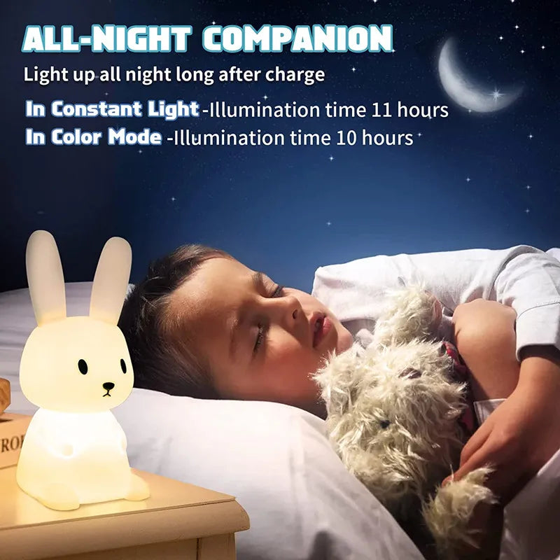 Cute Bunny Night Light for Kids Room - USB Silicone Rabbit Lamp, Perfect Nursery Gift for Girls and Boys