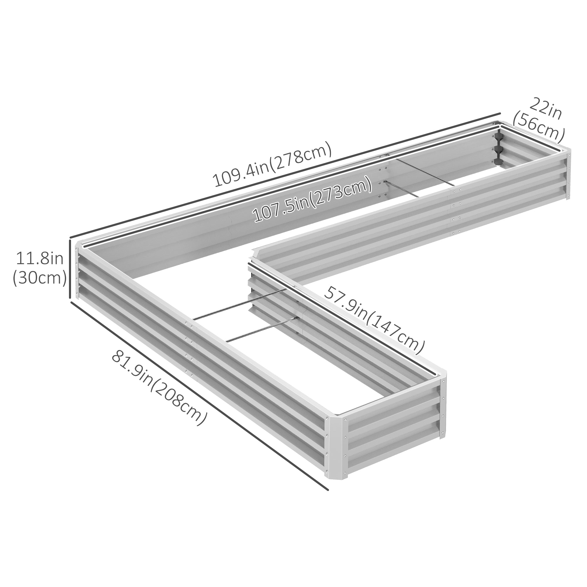 Outsunny Galvanized Raised Garden Bed Steel Planter Box w/ Rods for Vegetables Flowers Herbs, 82" x 109" x 12", Silver 