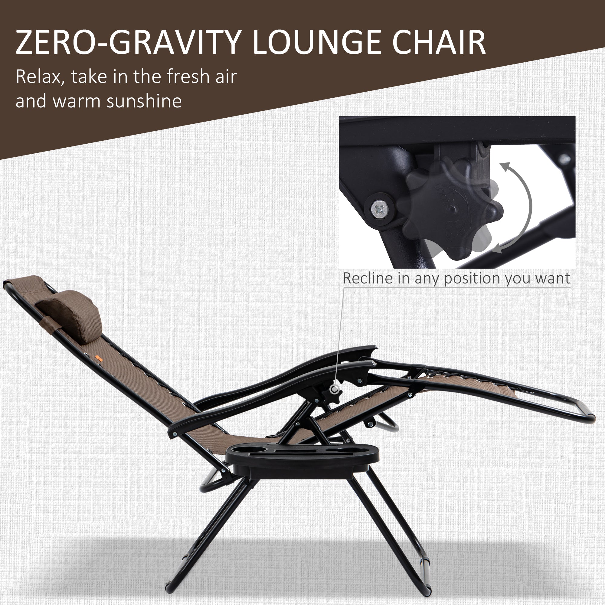 Outsunny Zero Gravity Chair Set of 2 Patio Chair with Side Table Cupholders and Pillows for Pool, Backyard, Lawn, Beach, Brown 