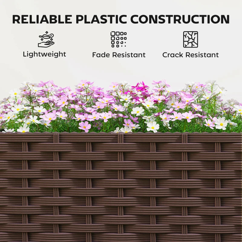 Plastic Raised Garden Bed with Trellis, Self Watering Planter Box with Wheels, Drainage Holes and Plugs