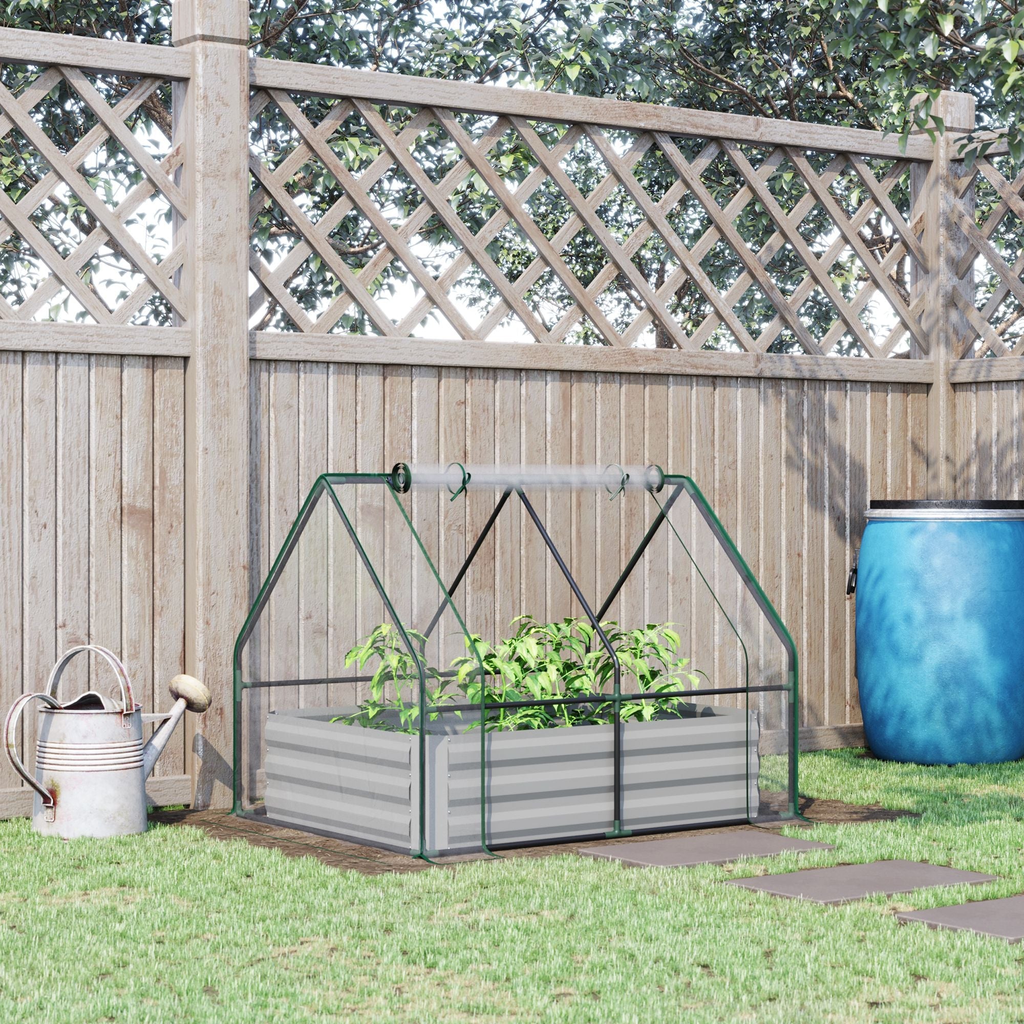 Outsunny Raised Garden Oasis: Outdoor Raised Garden Bed with Greenhouse Cover and Roll Up Door for Plant Growth, 50"x37.4"x36.2", Clear 