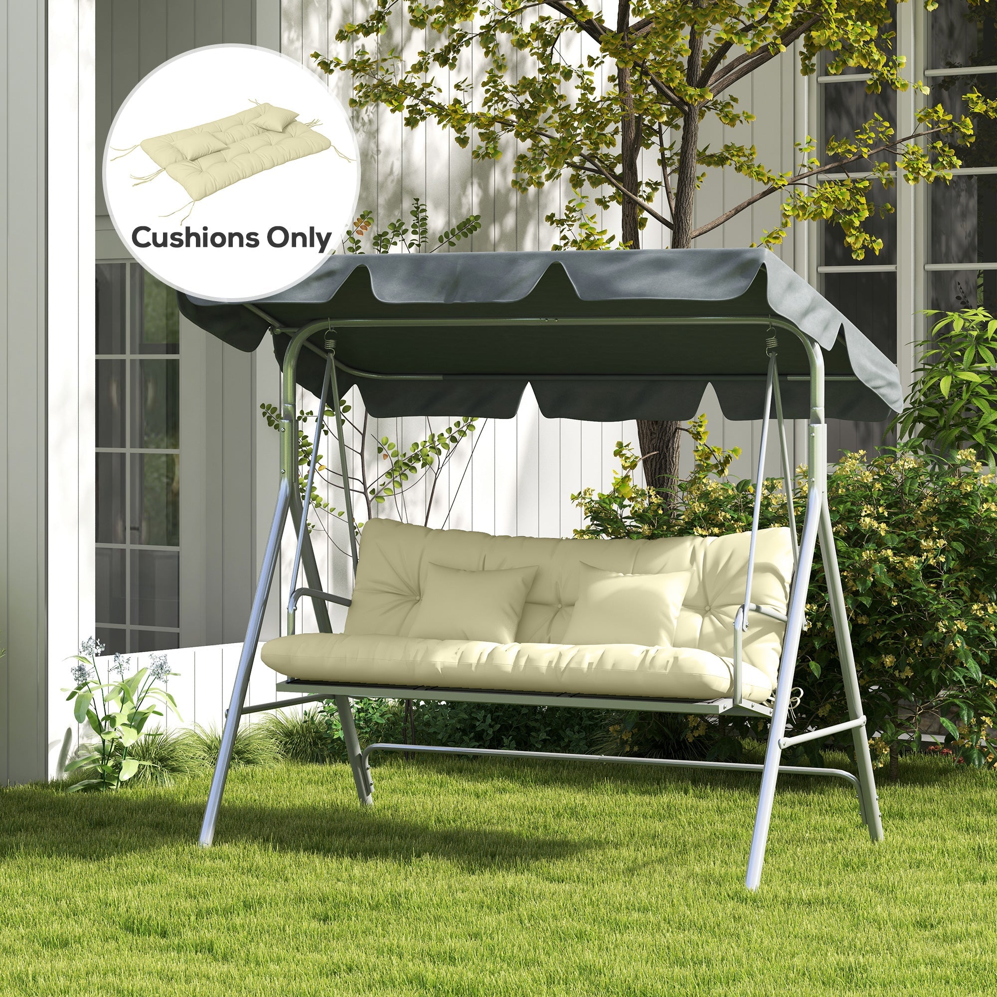 Outsunny 4-Piece Back and Seat Cushion Pillows Replacement and Pillows, Patio Chair Cushions Set with Ties, Cream White 