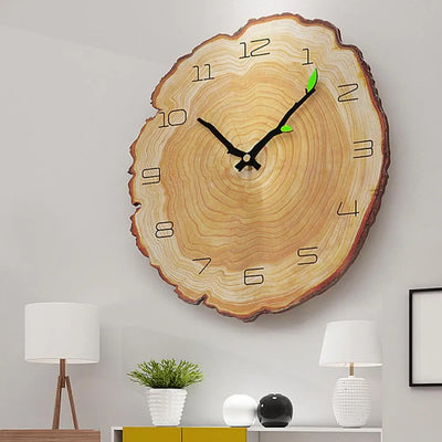 Living Room Decoration Wood Grain Quartz Modern Durable Mute Running Battery Operated Practical Wall Clock Simple Annual Ring 
