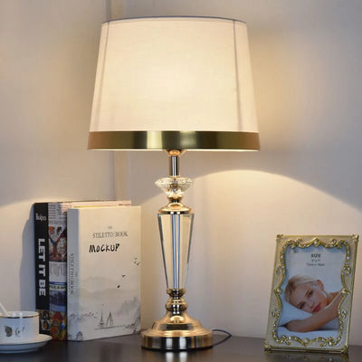 SAROK Modern Table Lamp – Crystal White Bedside LED Desk Lamp, Luxury Decorative Light for Home, Foyer, Bedroom, Office, Hotel, Study 