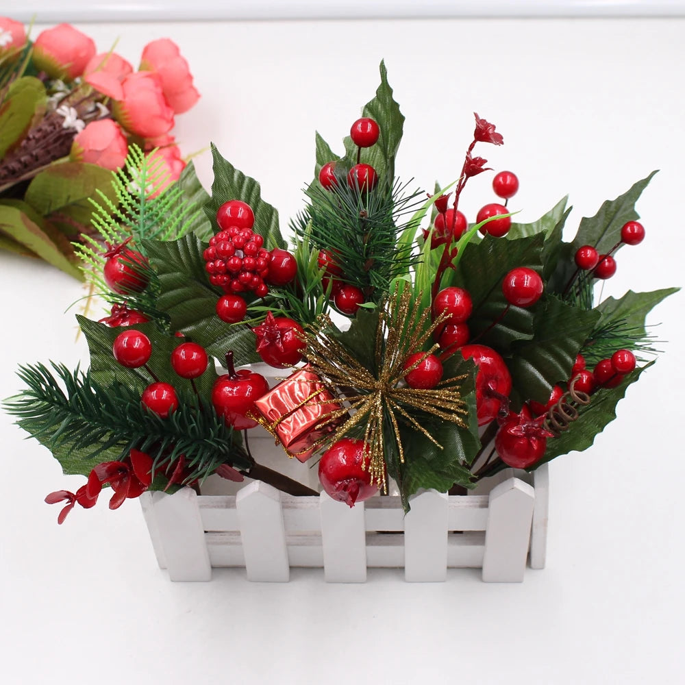 Christmas Red Berry Artificial Flowers Pine Cone Branch Xmas Tree Christmas Decorations Home Decor New Year 2023 Ornaments Gifts