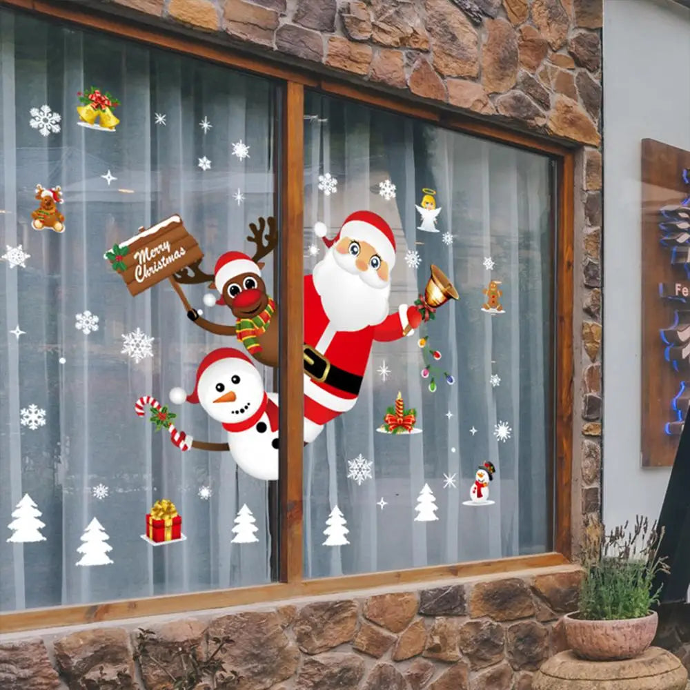 Christmas Wall Window Stickers Marry Christmas Decoration For Home 2024 Christmas Ornaments Xmas Navidad Gift New Year 2025 