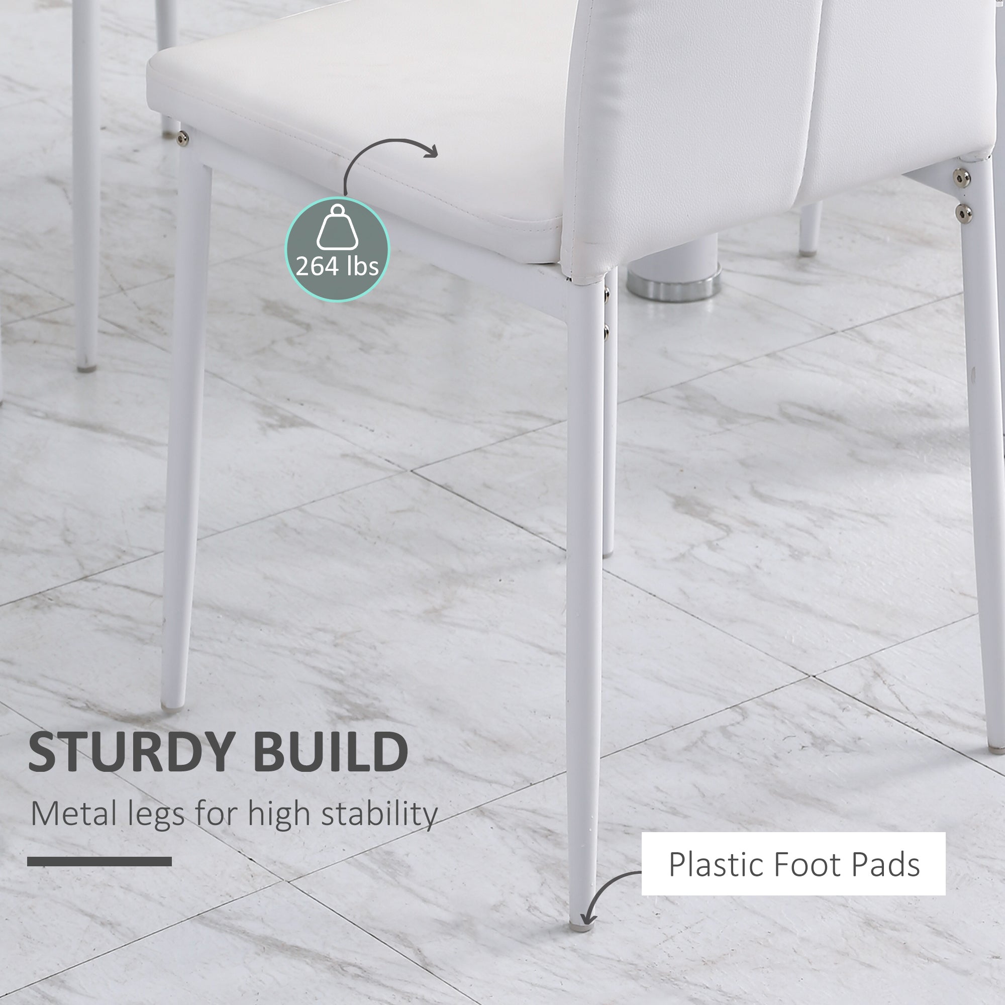 HOMCOM Set of 4 Modern Dining Chairs White Faux Leather Upholstered with Button Tufted Back Metal Legs 