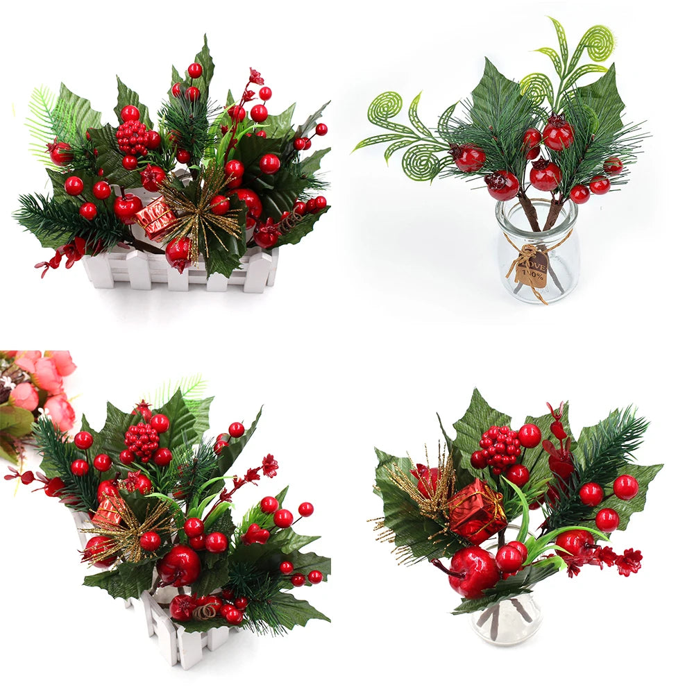 Christmas Red Berry Artificial Flowers Pine Cone Branch Xmas Tree Christmas Decorations Home Decor New Year 2023 Ornaments Gifts