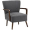 Accent Chair with Wooden Legs, Linen Fabric Armchair with Thick Padding, Comfy Chair for Living Room, Dark Grey