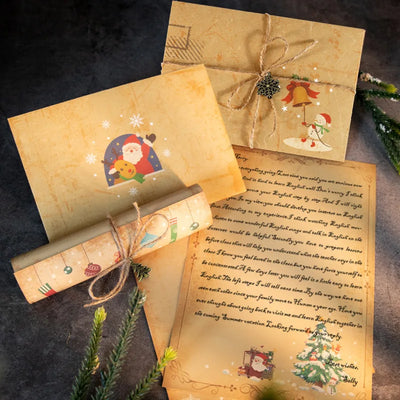 6pcs Vintage Christmas Kraft Letter Paper Santa Claus Snowman Invitation Envelope Holiday Christmas Party Gift Greeting Card 