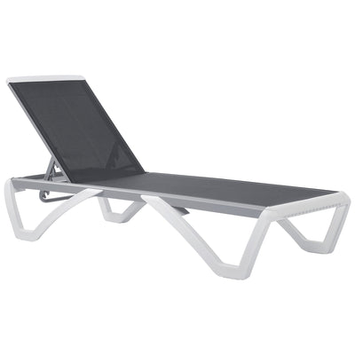 Outsunny Outdoor Chaise Lounge Chair Portable with Adjustable Back Wheels Breathable Mesh Fabric Light Gray 