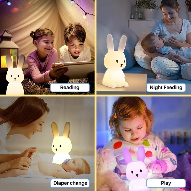 Cute Bunny Night Light for Kids Room - USB Silicone Rabbit Lamp, Perfect Nursery Gift for Girls and Boys