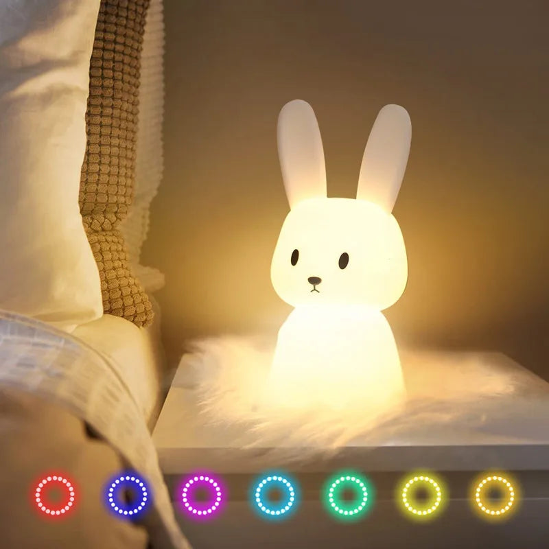 Cute Bunny Night Light for Kids Room - USB Silicone Rabbit Lamp, Perfect Nursery Gift for Girls and Boys