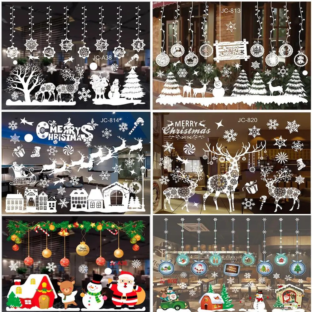 Christmas Wall Window Stickers Marry Christmas Decoration For Home 2024 Christmas Ornaments Xmas Navidad Gift New Year 2025 