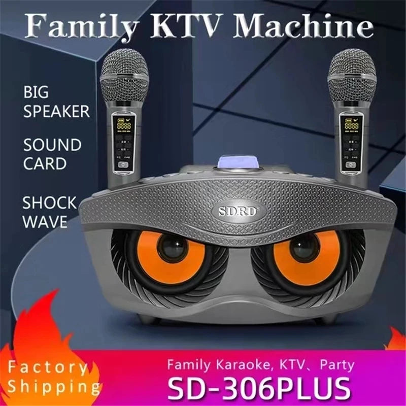 SD306 Plus Portable Karaoke Wireless Bluetooth Speaker – 2-in-1 Dual Microphone Owl Speaker, 30W High Power Subwoofer, Family KTV