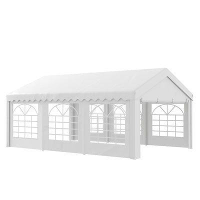 Outsunny 20'x13' Heavy Duty Portable Carport Garage Canopy Sun Shelter White with Sidewalls 