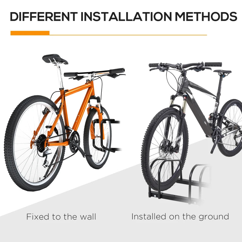 6-Bike Bicycle Floor Parking Rack Cycling Storage Stand Ground Mount Garage Organizer for Indoor and Outdoor Use Black