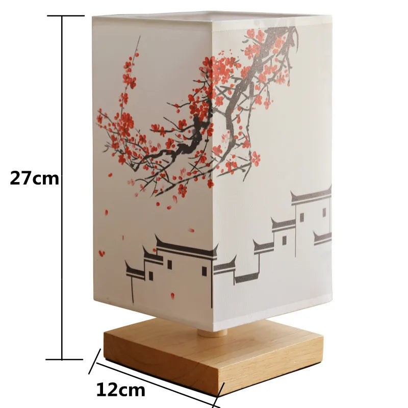 LED Square Table Lamps - Simple Chinese Style, Dimmable, EU Plug Night Light with Fabric Lampshade, Bedroom Bedside Lighting