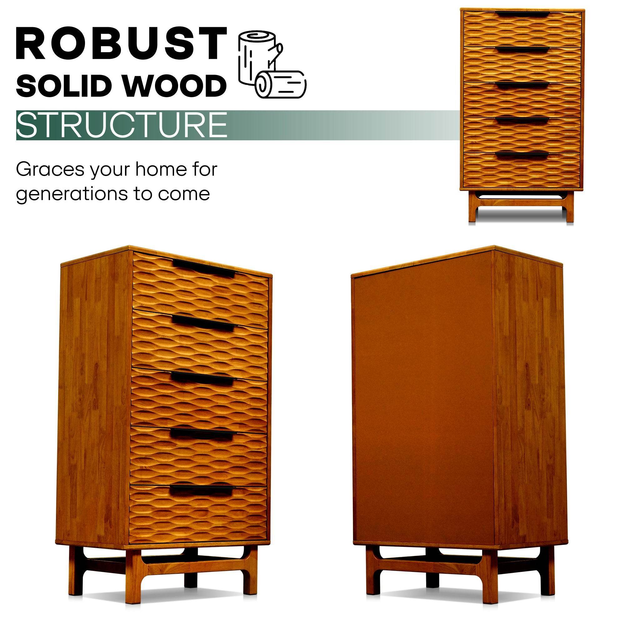 Elara Solid Wood 5-Drawer Dresser 