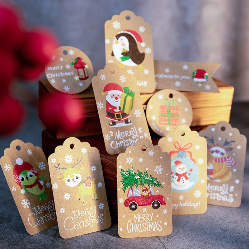 50pcs Merry Christmas Thank you Kraft Paper Tags Xmas tree Hanging Label Navidad new year Party Gift Card Decorations for Home 