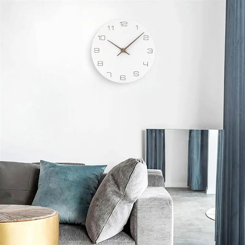 Silent Non-Ticking Wall Clock – Battery Operated, Modern White Wooden Design, Simple Minimalist Hanging Clock