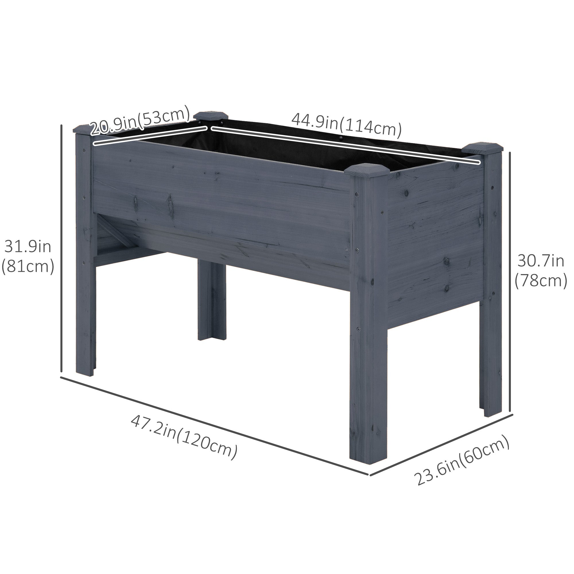 Outsunny Tall Wooden Plant Stand - Outdoor Raised Flower Bed Box with Hooks, 48"x24"x32", Grey 