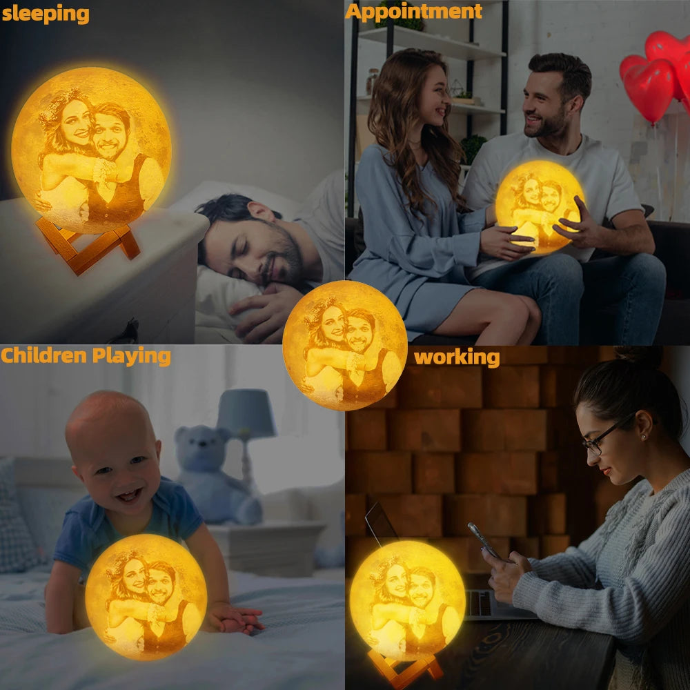 Personalized 3D Moon Lamp - Custom Photo & Text Night Light, USB Rechargeable, Perfect for Birthday, Mother's Day, & Anniversary Gifts