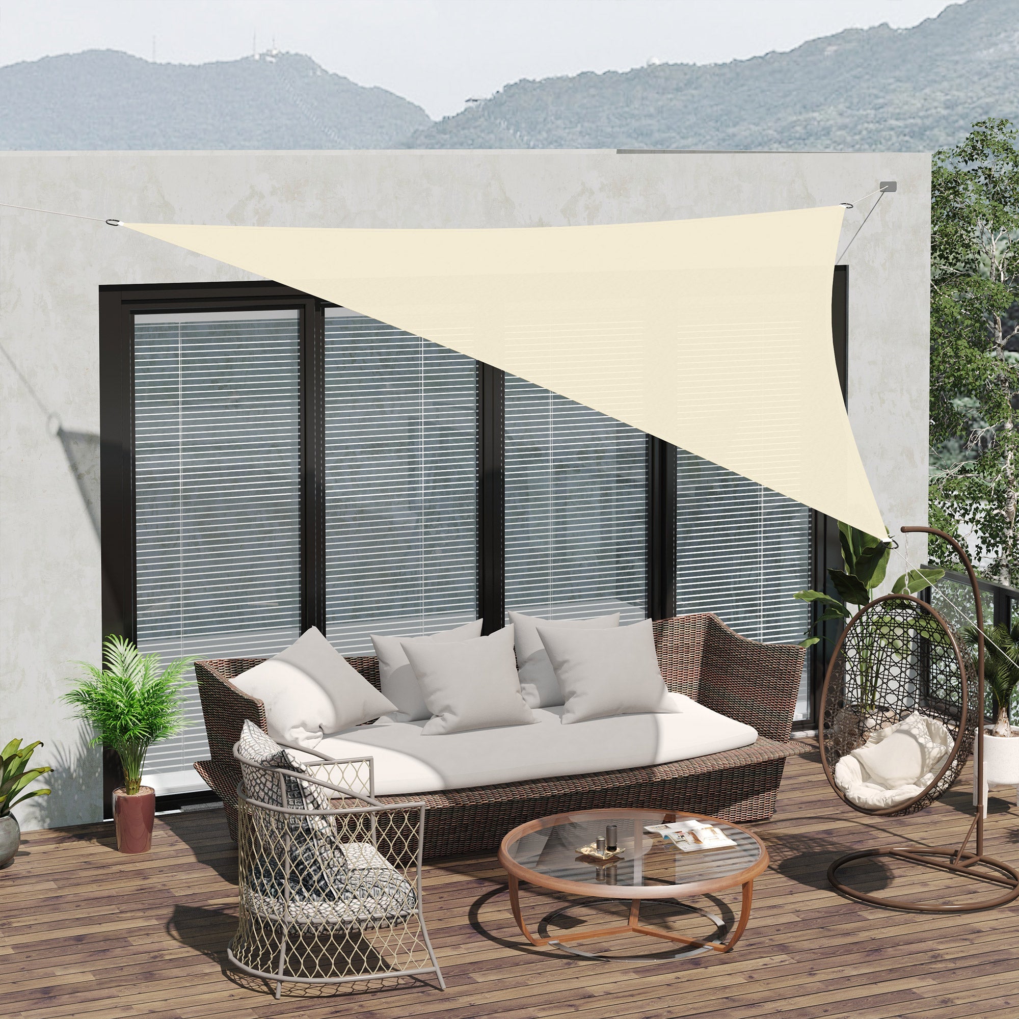 Outsunny Triangle 10' x 10' x 10' Outdoor Sun Shade Sail, Garden Cover UV Block Fabric Canopy for Patio, Deck, Cream 