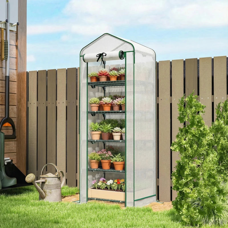 Mini Greenhouse with Screen Roof, Portable Small Greenhouse with Roll-Up Zipper Door, 27.6" x 19.7" x 75.6", White
