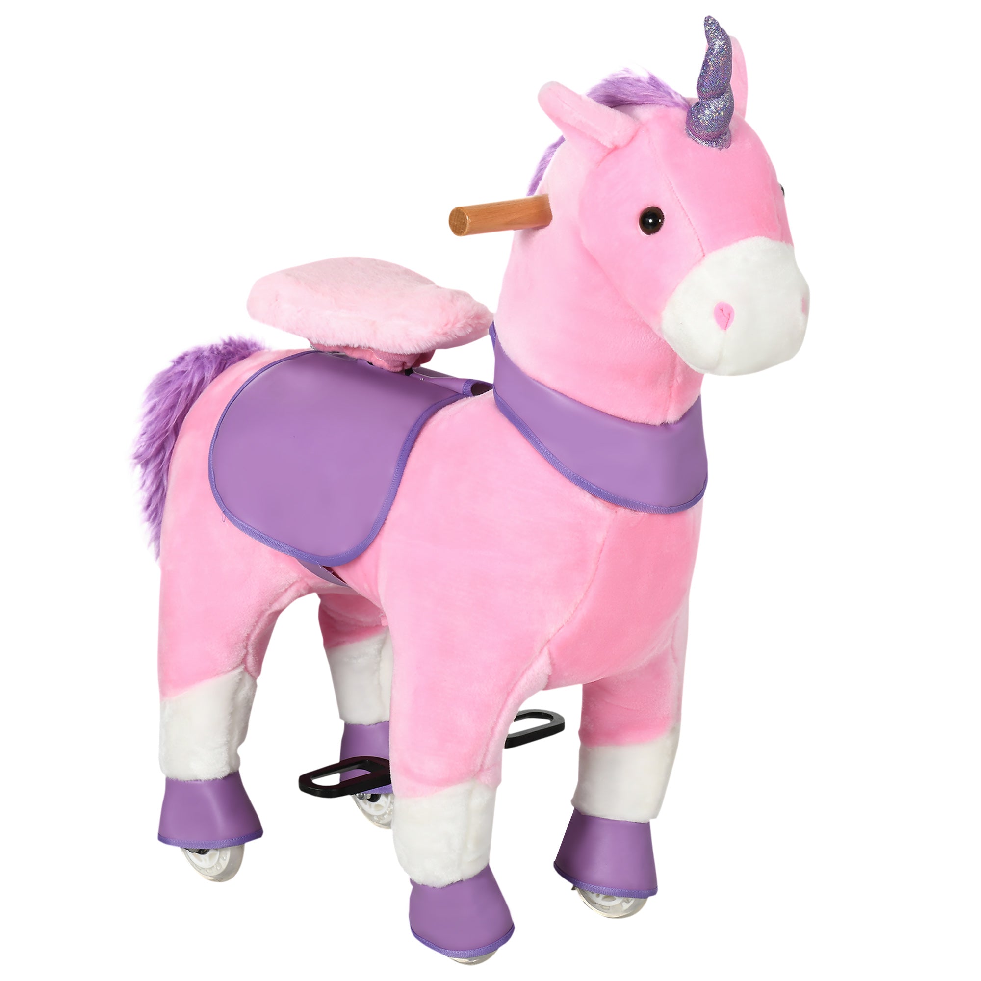 Qaba Pink Unicorn Walking Horse - Mechanical Ride On Pony Toy with Wheels, Ideal Gift for 3-6 Years, Girls & Boys 