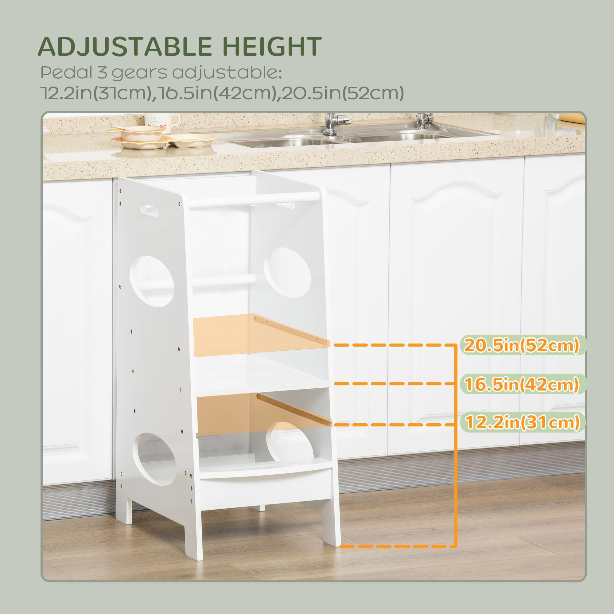 HOMCOM Kids' Adjustable Kitchen Helper Stool in White - Safe Toddler Counter Step Solution 