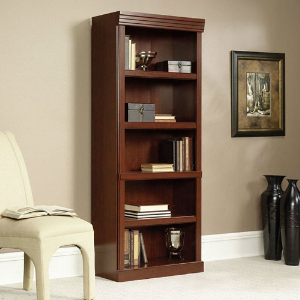 71-inch High 5-Shelf Wooden Bookcase in Cherry Finish - Free Shipping