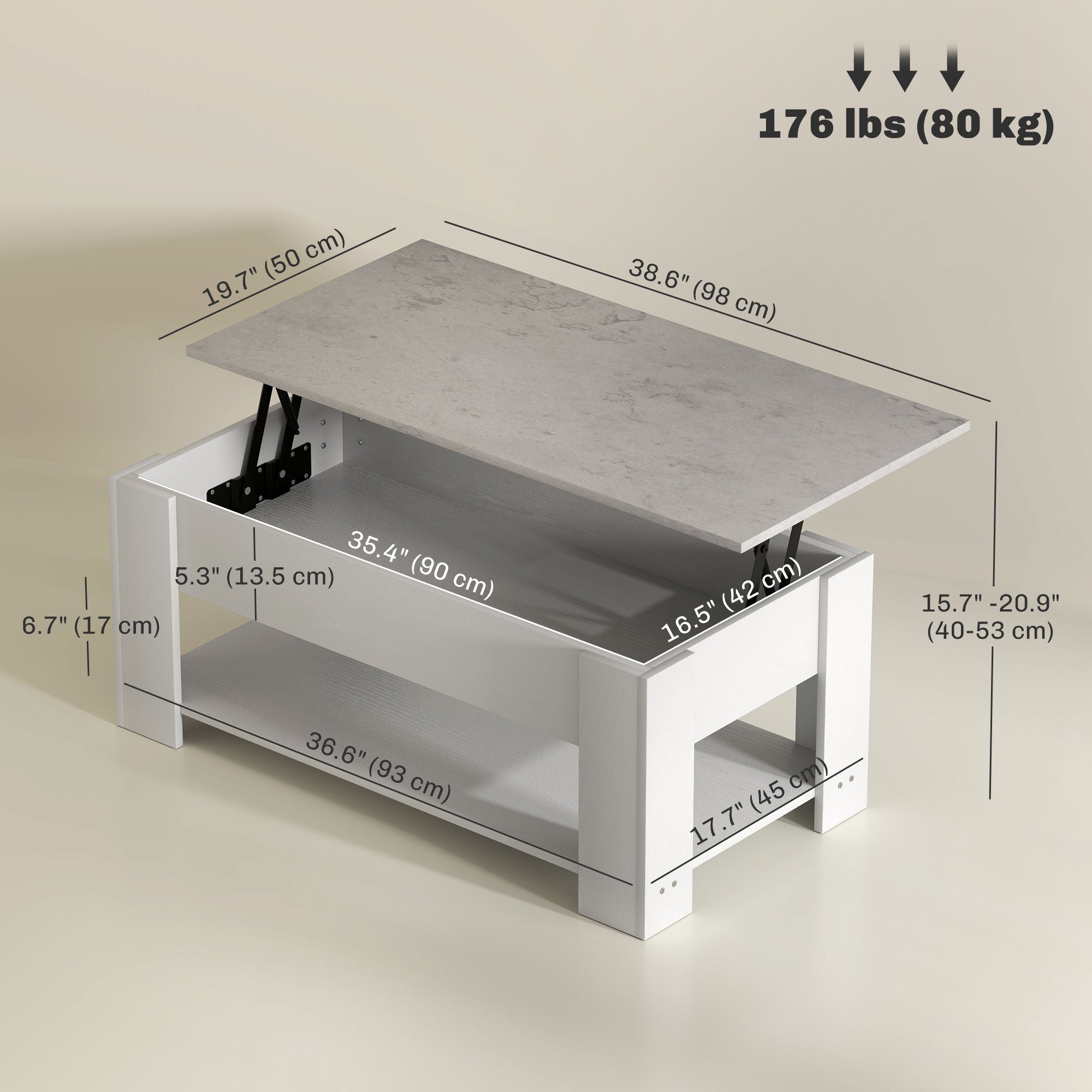 HOMCOM Lift Top Coffee Table with Hidden Storage Compartment and Open Shelf, Center Table for Living Room, White 