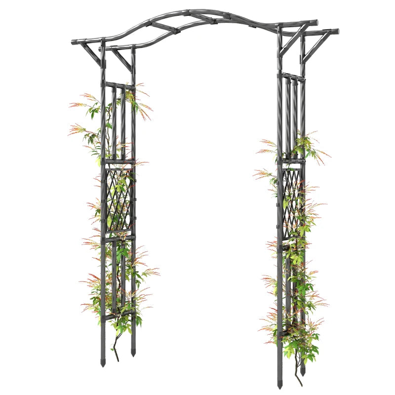 Garden Arch Outdoor Trellis Arbor with Extended Top, 66.9" x 15.7" x 90.6", Black