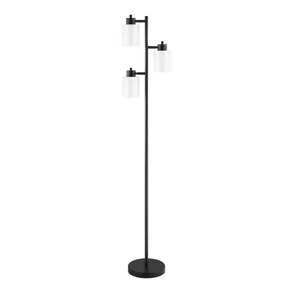 Modern 3-Light Floor Lamp in Black Metal Finish with White Plastic Shades - Free Shipping