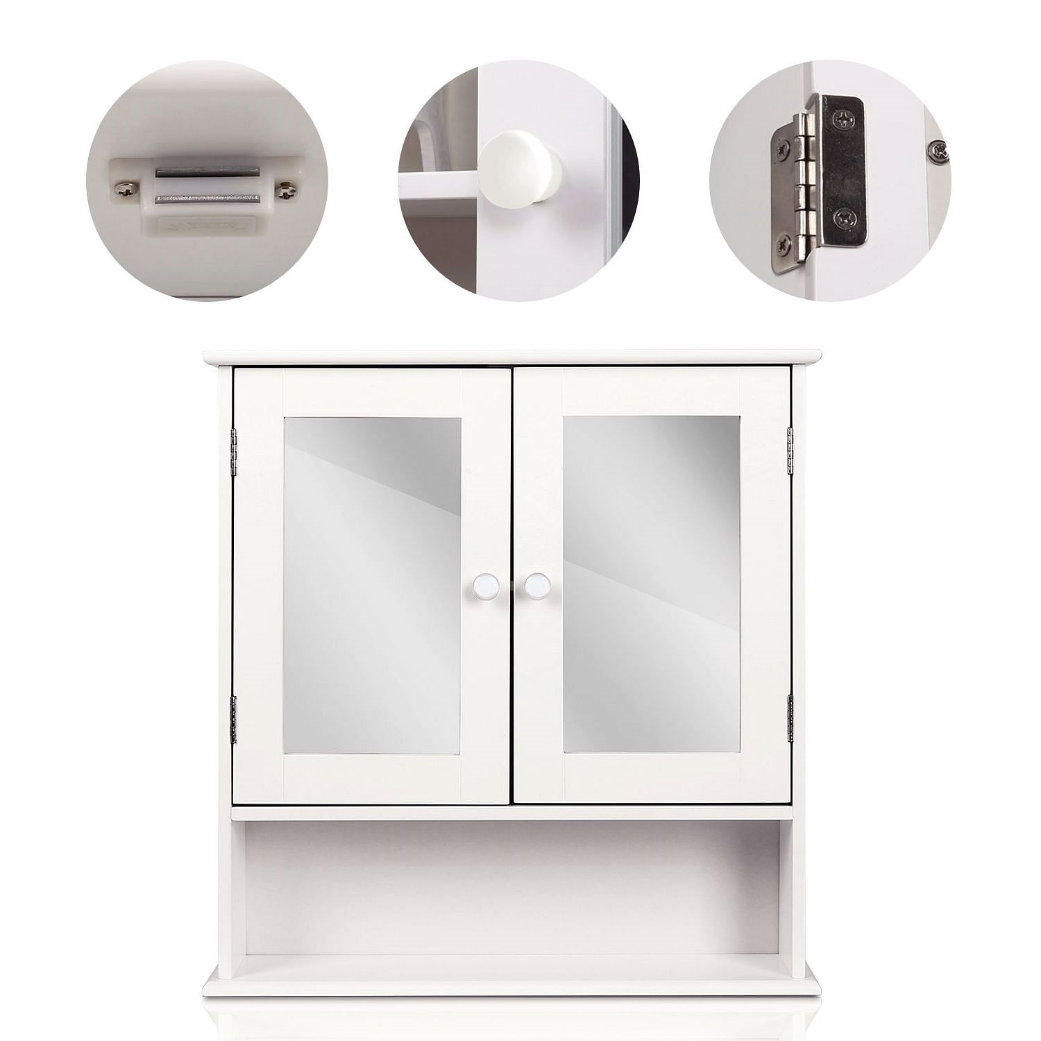 White 2-Door Mirrored Medicine Cabinet with Open Shelf - Free Shipping