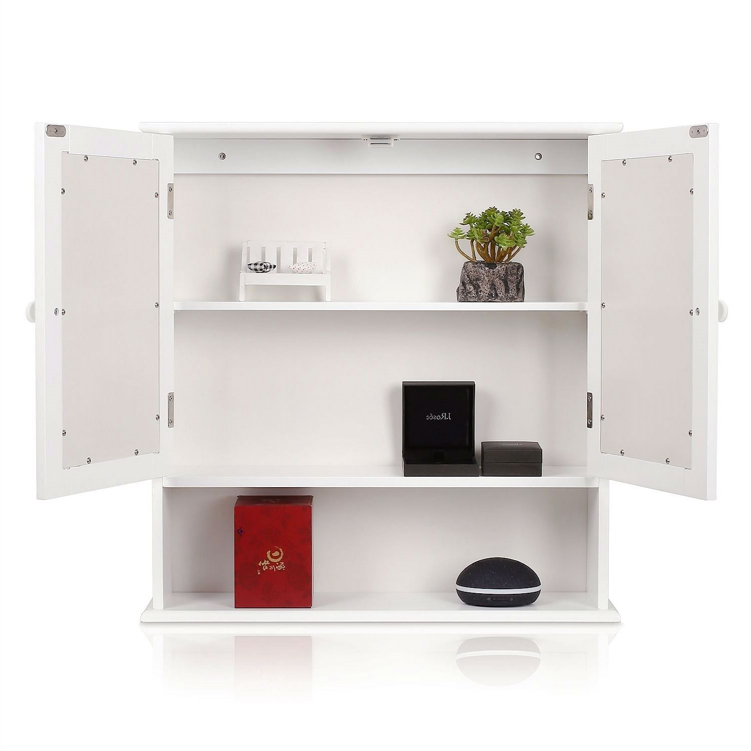 White 2-Door Mirrored Medicine Cabinet with Open Shelf - Free Shipping