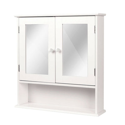 White 2-Door Mirrored Medicine Cabinet with Open Shelf - Free Shipping 