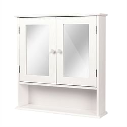 White 2-Door Mirrored Medicine Cabinet with Open Shelf - Free Shipping