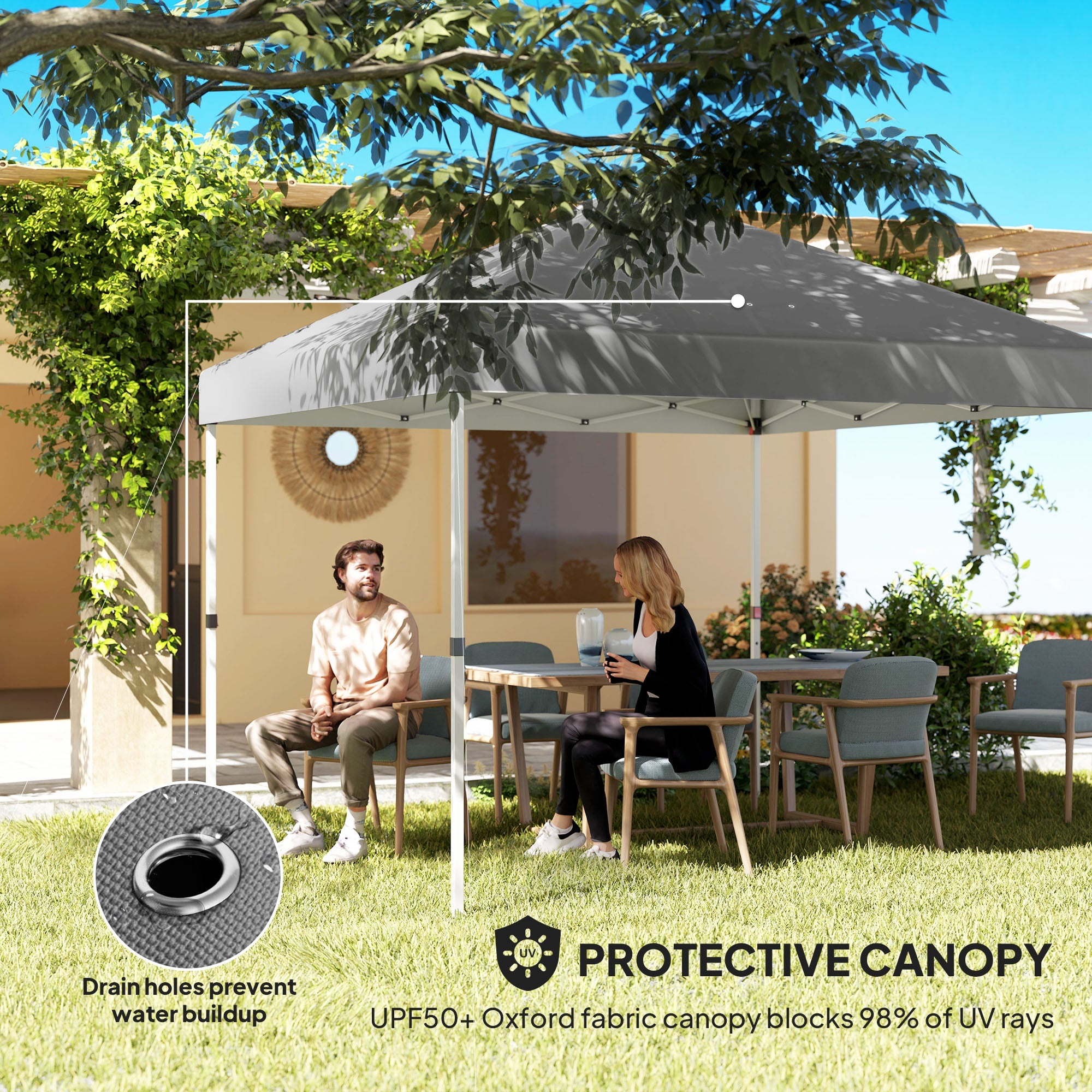 Outsunny 10' x 10' Pop Up Canopy Tent with 2 Half Sidewalls, UV50+ Height Adjustable Instant Sun Shelter, Dark Grey 