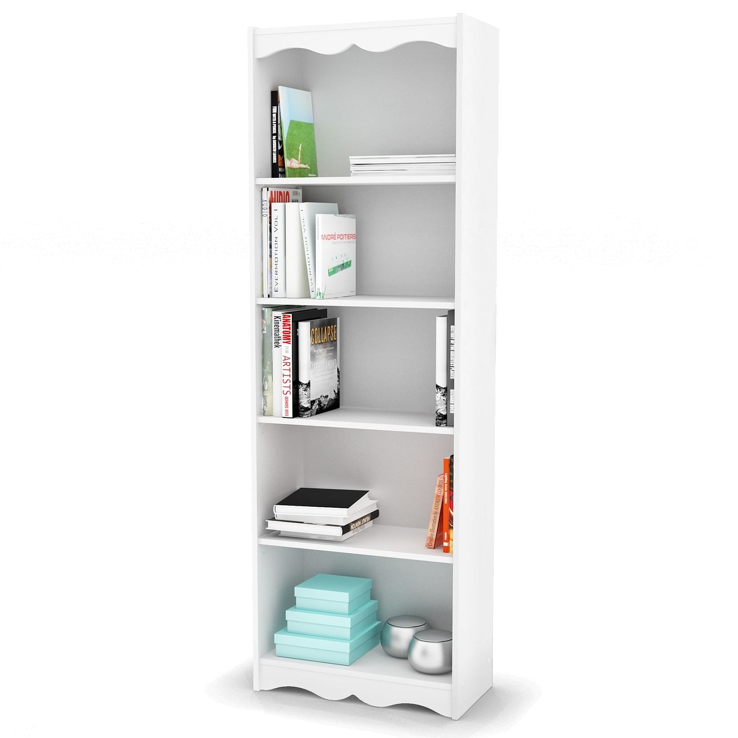 White 72-inch High Bookcase with Soft Arches and 5 Shelves - Free Shipping