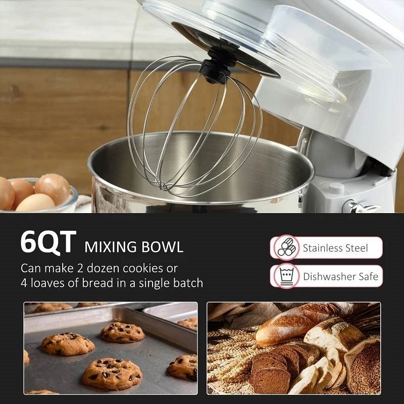 Silver Stainless Steel Tilt 600W Electric Mixer 6QT - Free Shipping