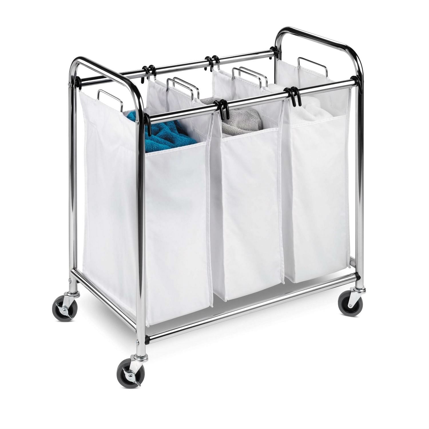 Heavy Duty Commercial Grade Laundry Sorter Hamper Cart in White Chrome - Free Shipping