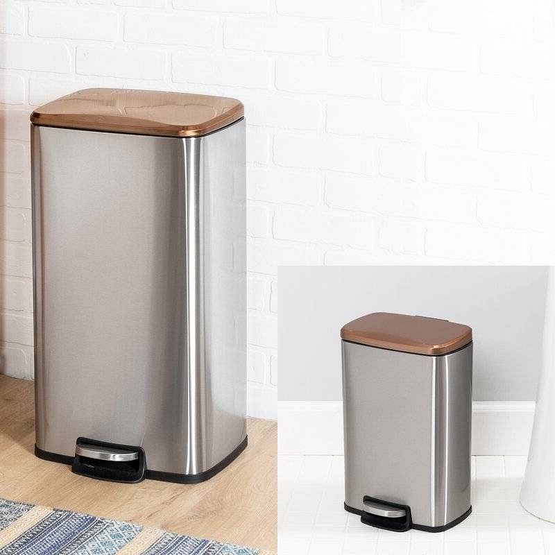 Set of 2 Stainless Steel Gold Bronze Copper Top Step On Trash Can - Free Shipping