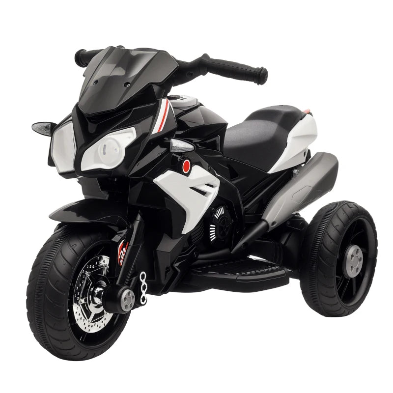 Qaba Kids Electric Motorcycle Ride-On Toy with 3 Wheels, Music, Horn, Lights, Black