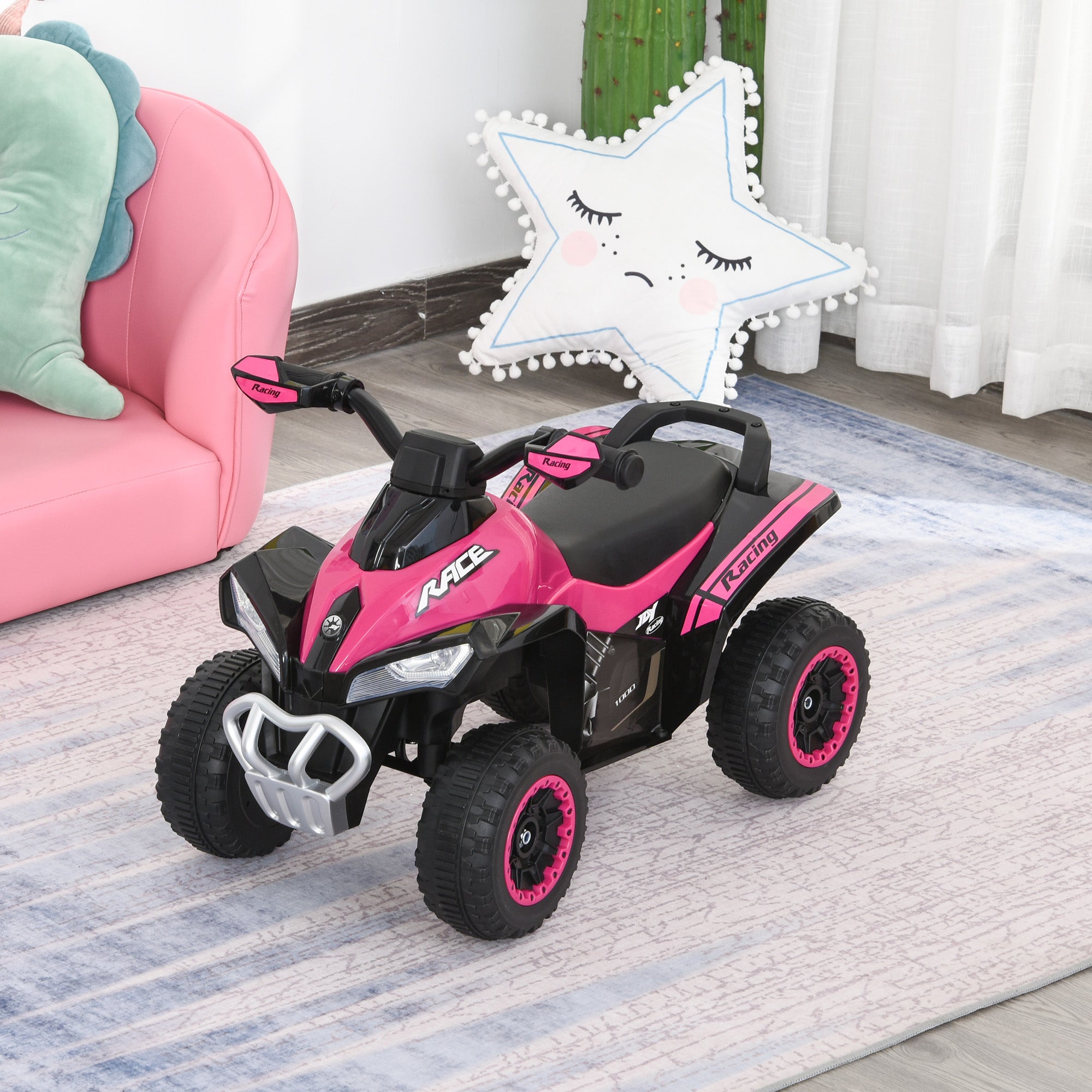 Aosom Kids Ride-On Motorcycle Toy 4 Wheels Walker No Power Foot To Floor with Music and Light 